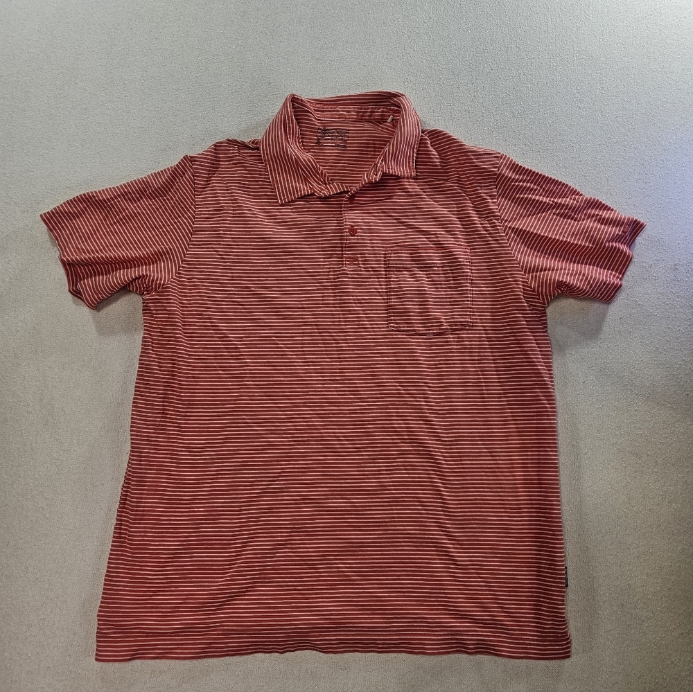 Patagonia Polo Shirt XL Orange Striped Organic Cotton Pocket